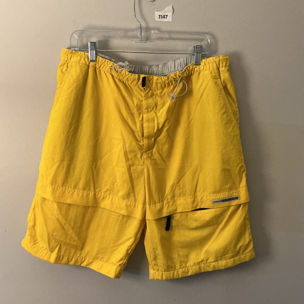 Vintage Chaps Ralph Lauren Yellow Nylon Swim Trunk Lined Shorts Size Xl